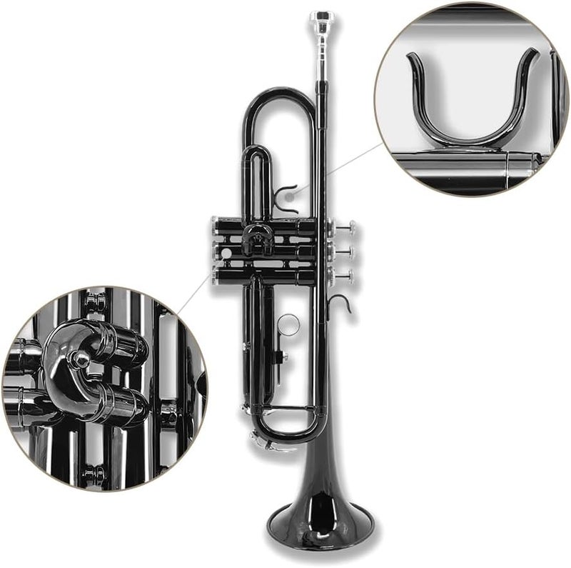 YoungMonic Bb Standard Trumpet Set for Beginners or students with Carrying Hard Case, 7C Mouthpiece, Cleaning Cloth and Gloves - Image 2